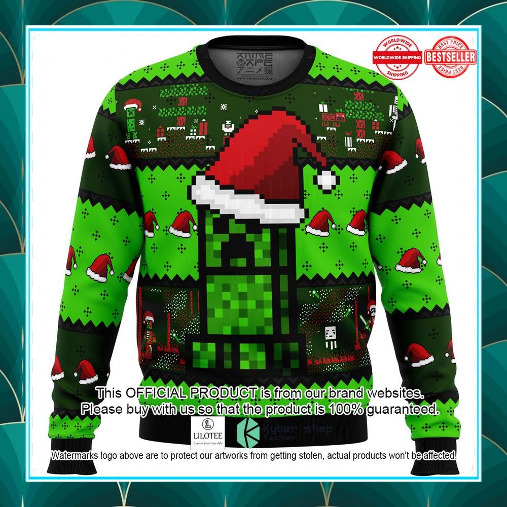minecraft creepr ugly christmas sweater 1 59