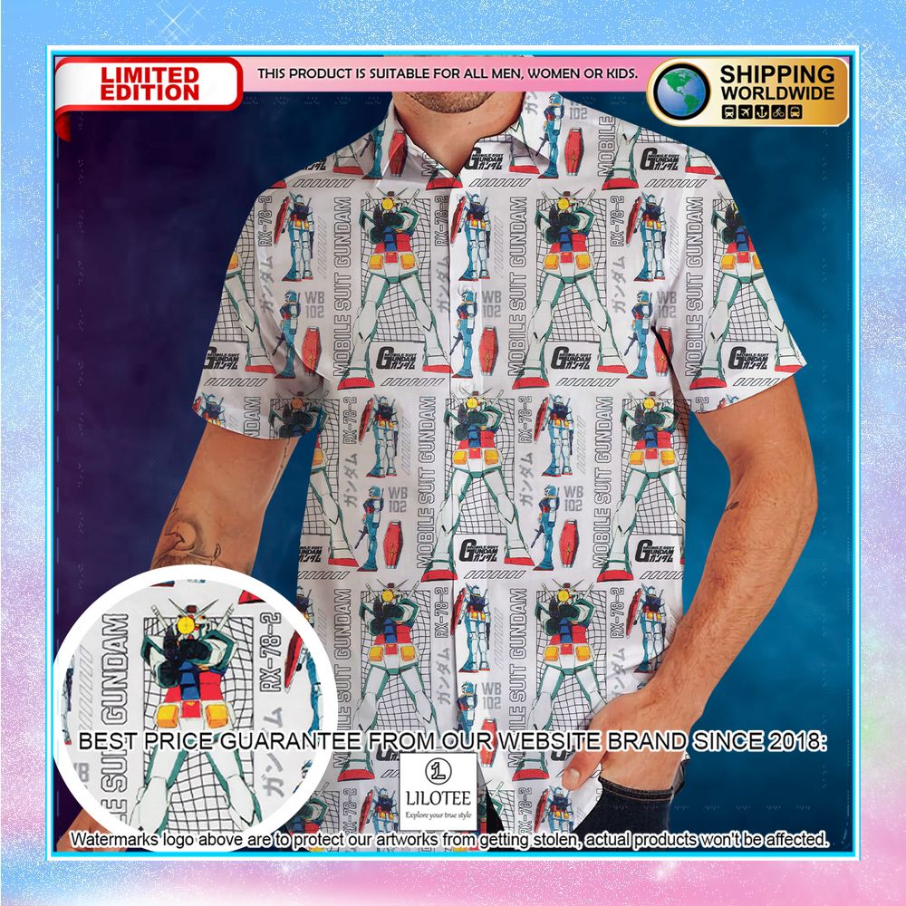 mobile suit gundam hawaiian button up shirt 1 971