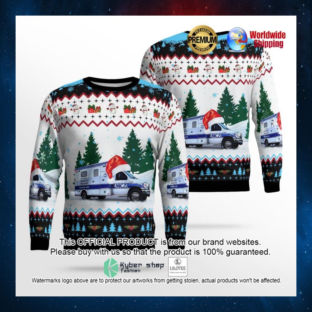 monroe michigan monroe community ambulance santa hat sweater 1 969