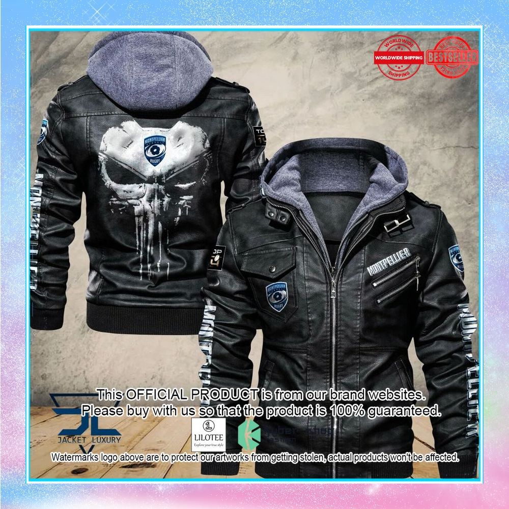 montpellier herault rugby punisher skull leather jacket 1 514