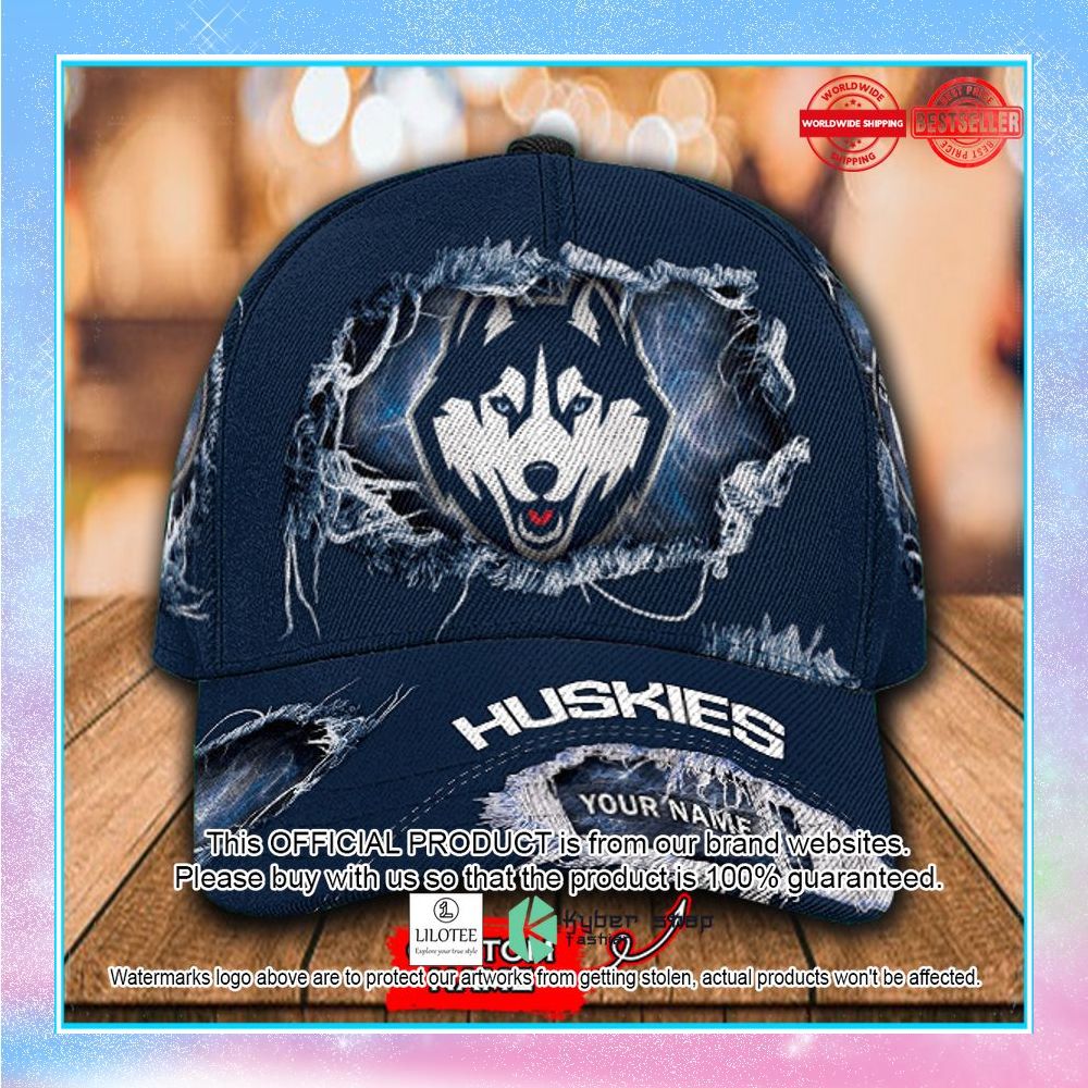 ncaa connecticut huskies custom name cap 1 75