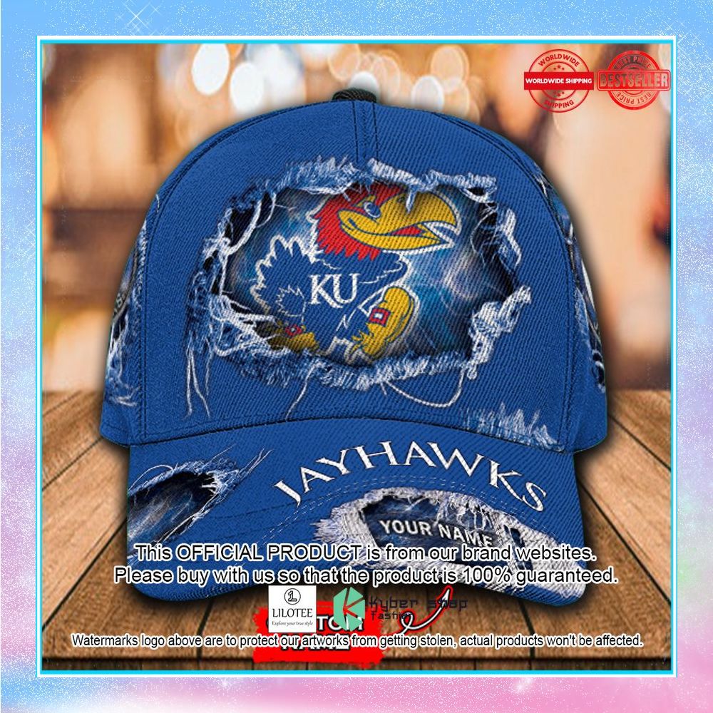 ncaa kansas jayhawks custom name cap 1 68