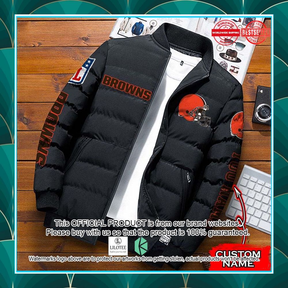 nfl cleveland browns custom name puffer down jacket 1 328