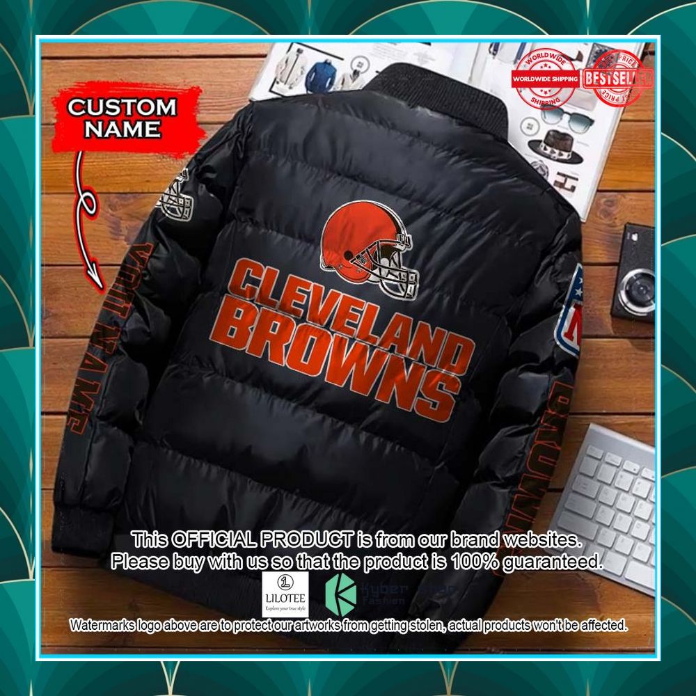 nfl cleveland browns custom name puffer down jacket 2 142