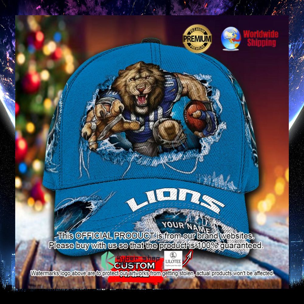 nfl detroit lions mascot custom name cap 1 74
