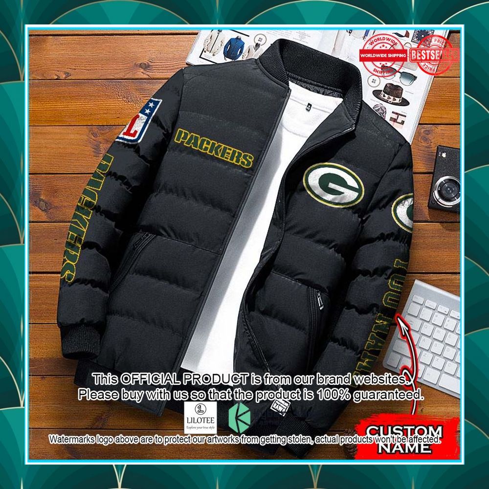nfl green bay packers custom name puffer down jacket 1 658