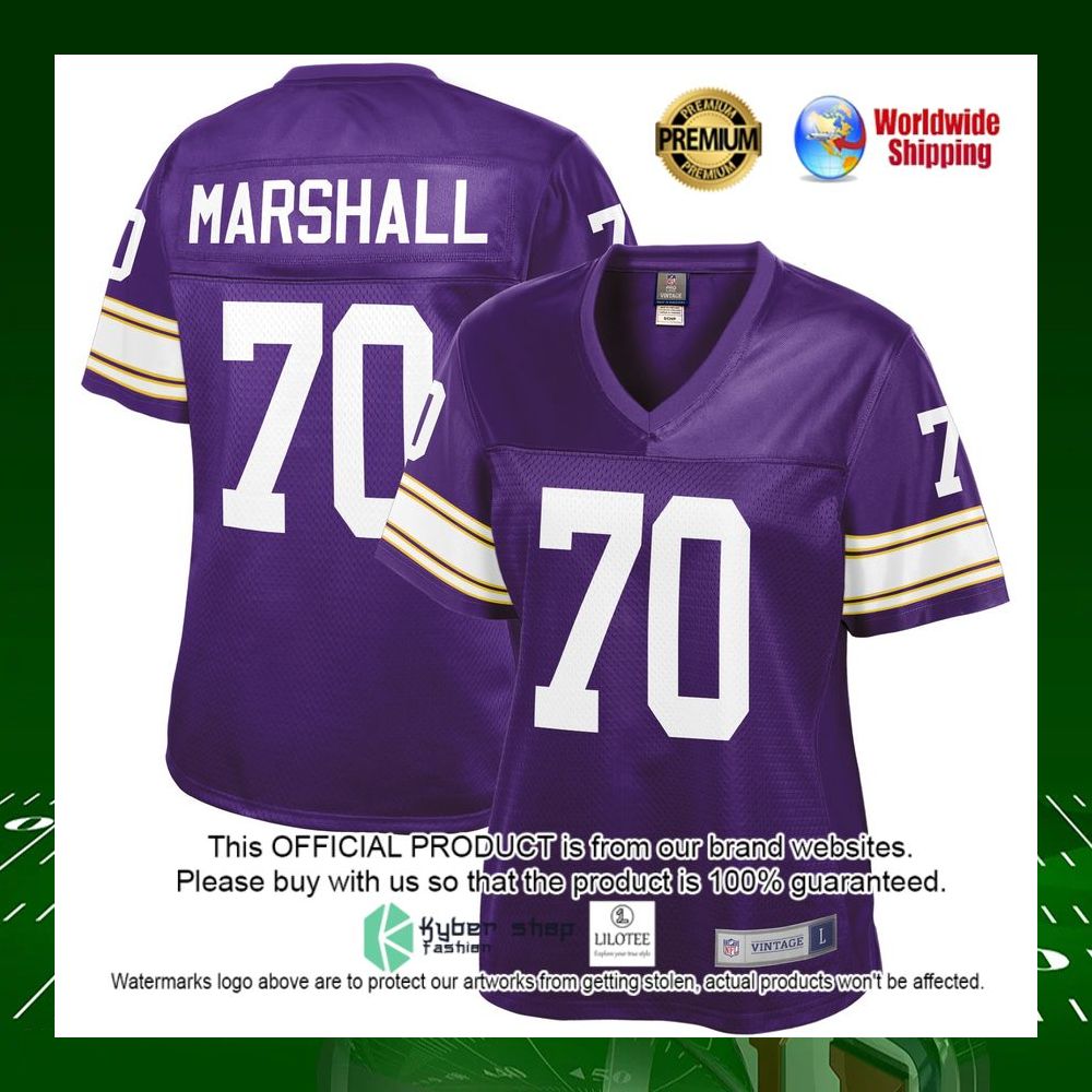 nfl jim marshall minnesota vikings pro line womens purple football jersey 1 747