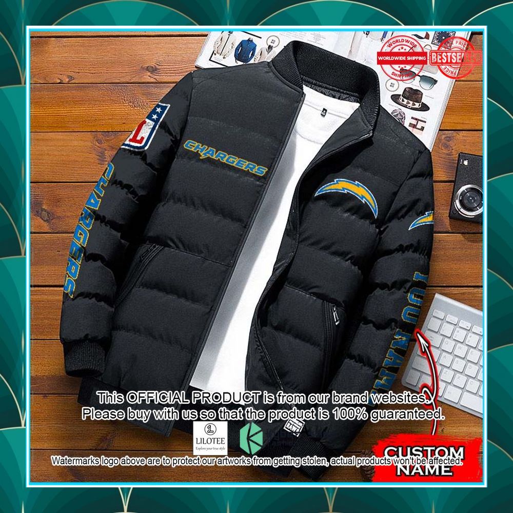 nfl los angeles chargers custom name puffer down jacket 1 850