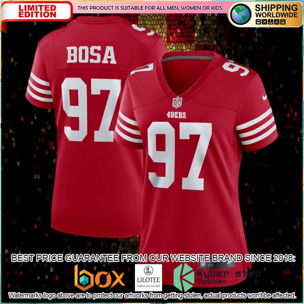 nick bosa san francisco 49ers nike womens scarlet football jersey 1 330
