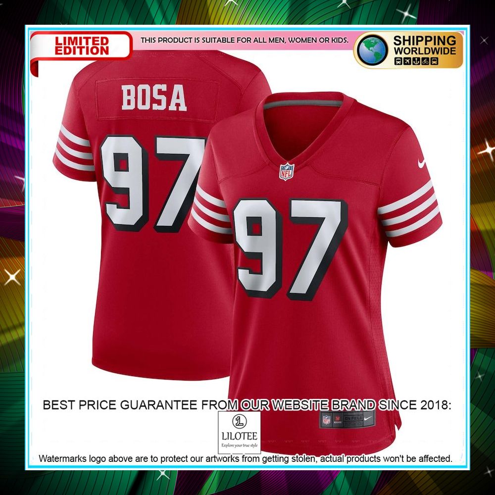 nick bosa san francisco 49ers womens alternate scarlet football jersey 1 72