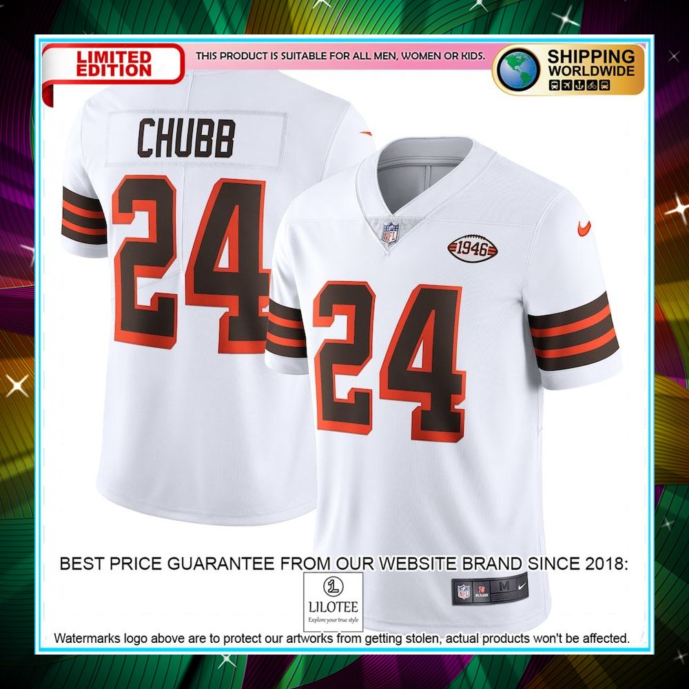nick chubb cleveland browns 1946 collection alternate vapor white football jersey 1 766