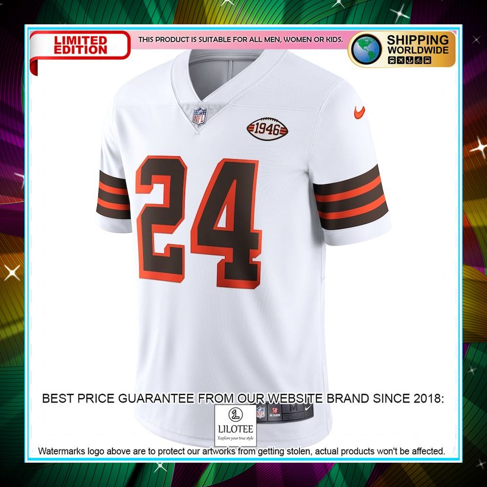 nick chubb cleveland browns 1946 collection alternate vapor white football jersey 2 378