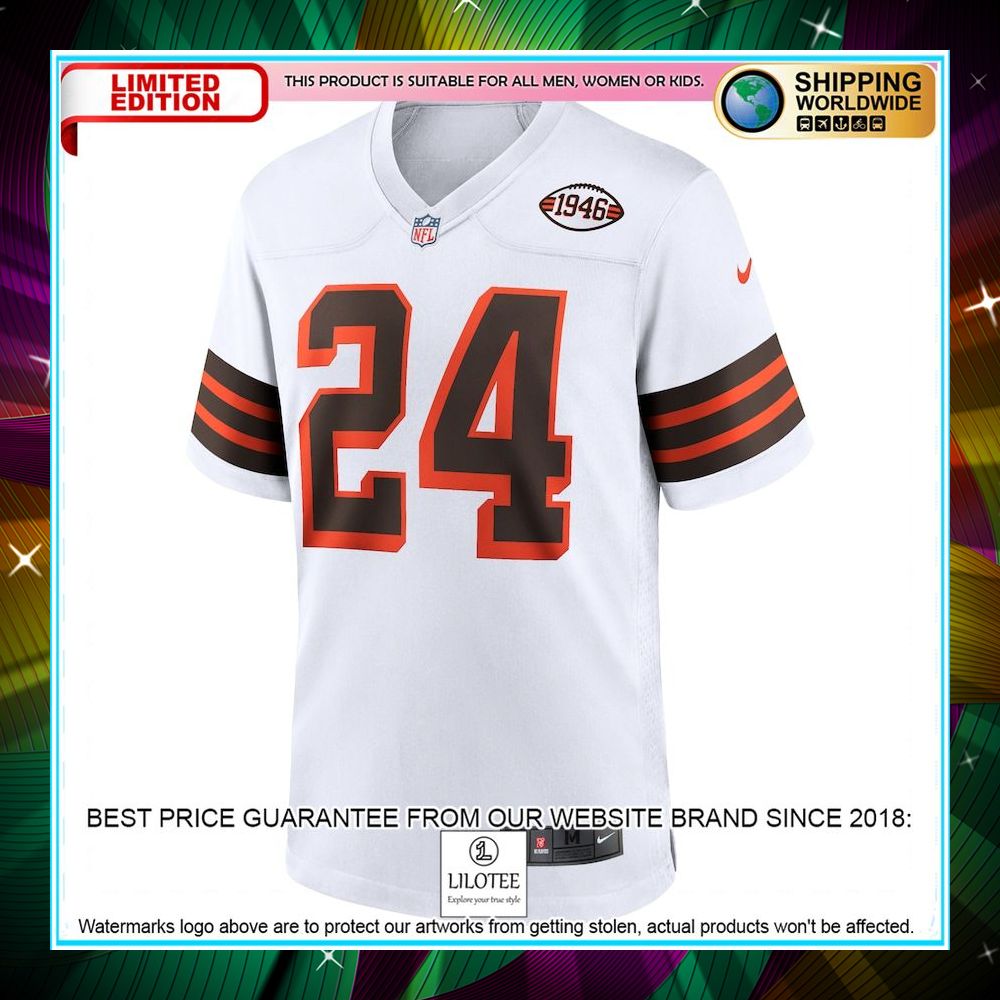 nick chubb cleveland browns 1946 collection alternate white football jersey 2 740