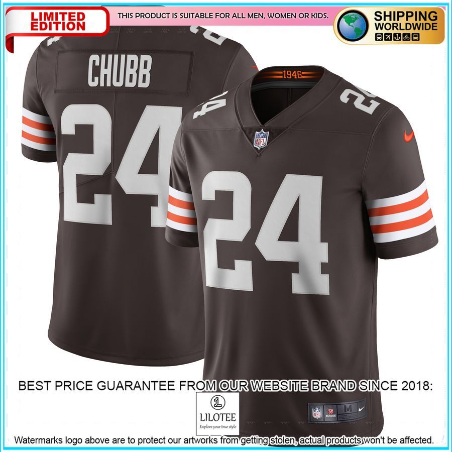 nick chubb cleveland browns vapor brown football jersey 1 413