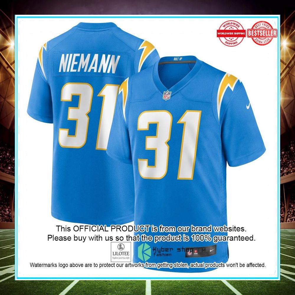 nick niemann los angeles chargers nike game player powder blue football jersey 1 339