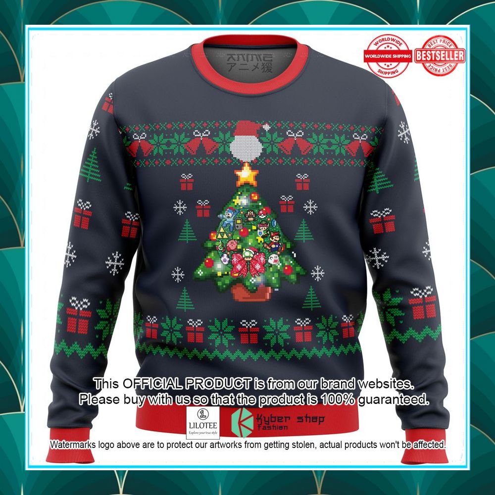 nintendo tree ugly christmas sweater 1 815