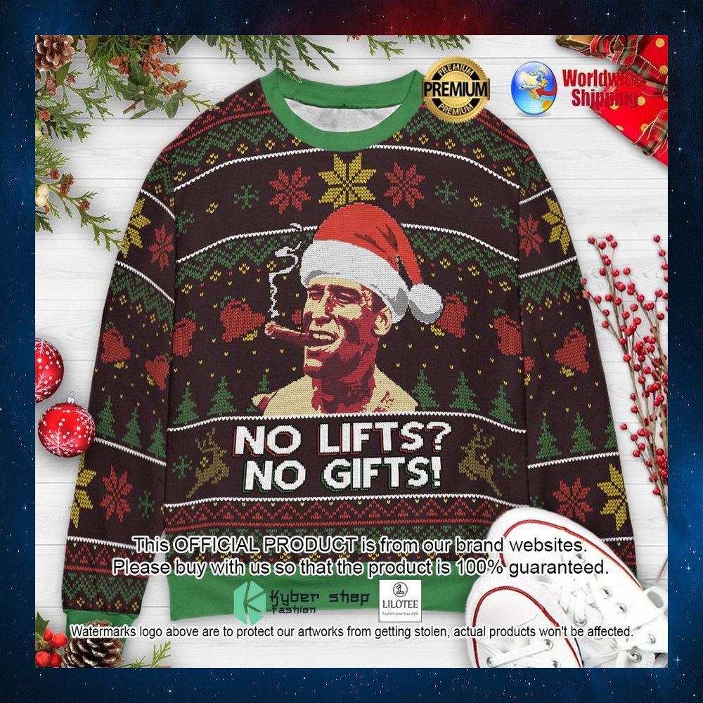 no lifts no gifts arnold schwarzenegger christmas sweater 1 705