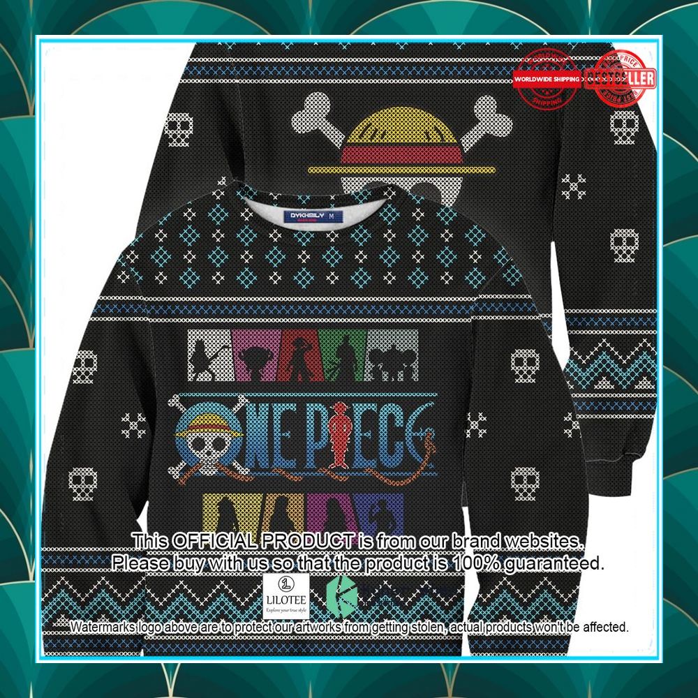 one piece straw hat crew silhouette christmas sweater 1 490