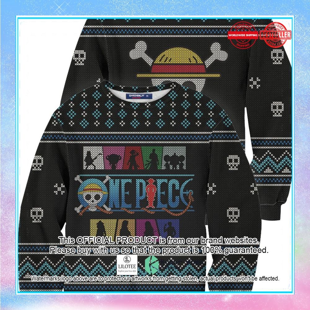 one piece straw hat crew silhouette christmas sweater 1 520