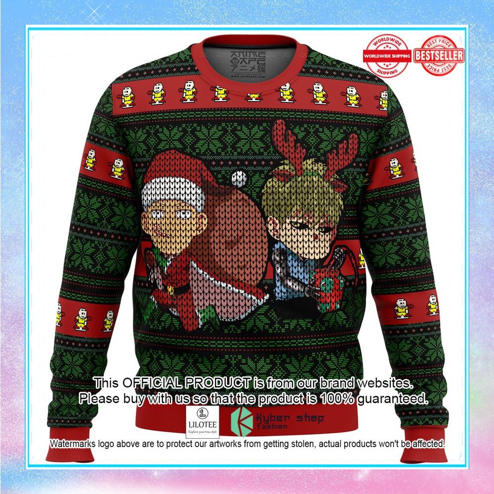 one punch man holiday ugly christmas sweater 1 978
