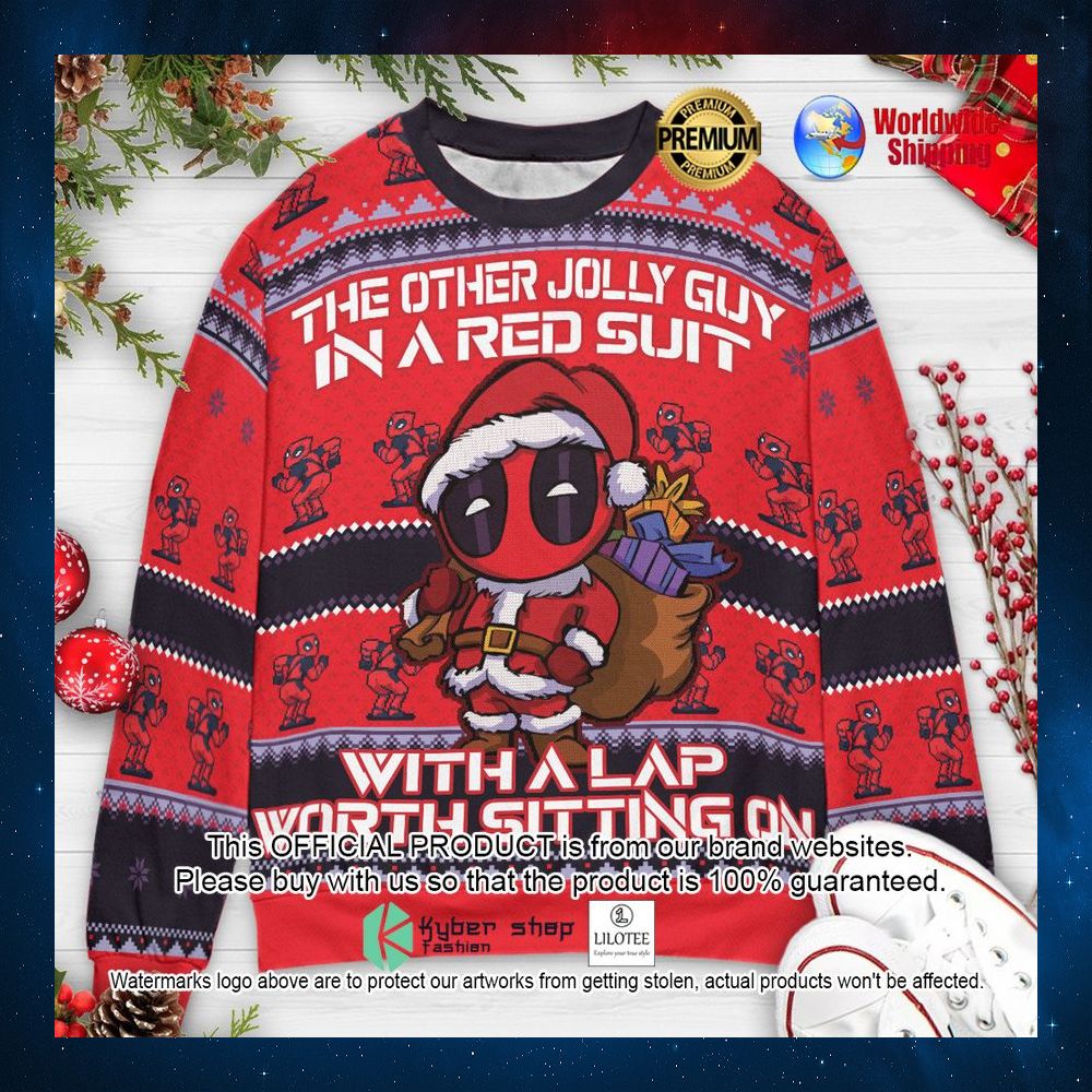 other jolly guy in a red suit deadpool santa christmas sweater 1 504