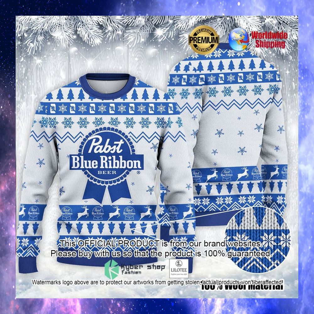pabst blue ribbon blue white sweater 1 228