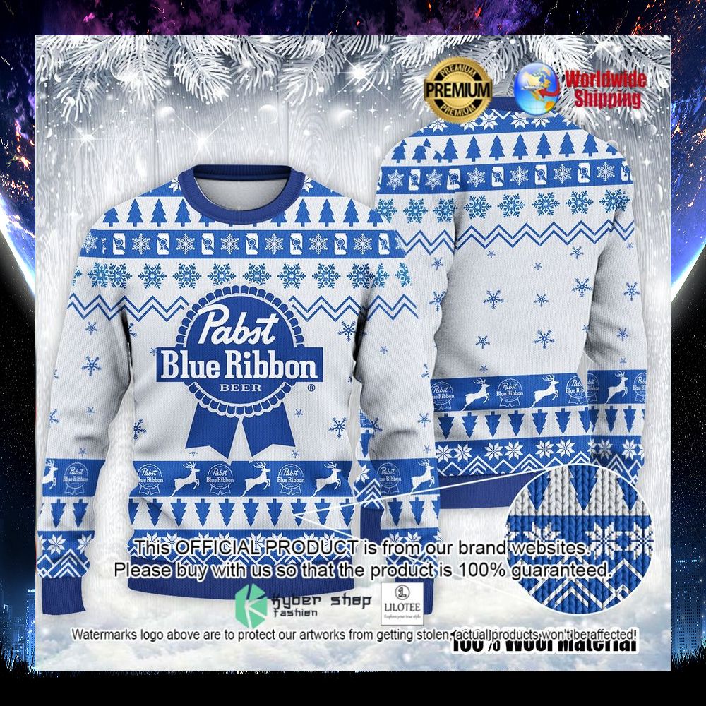 pabst blue ribbon blue white sweater 1 665