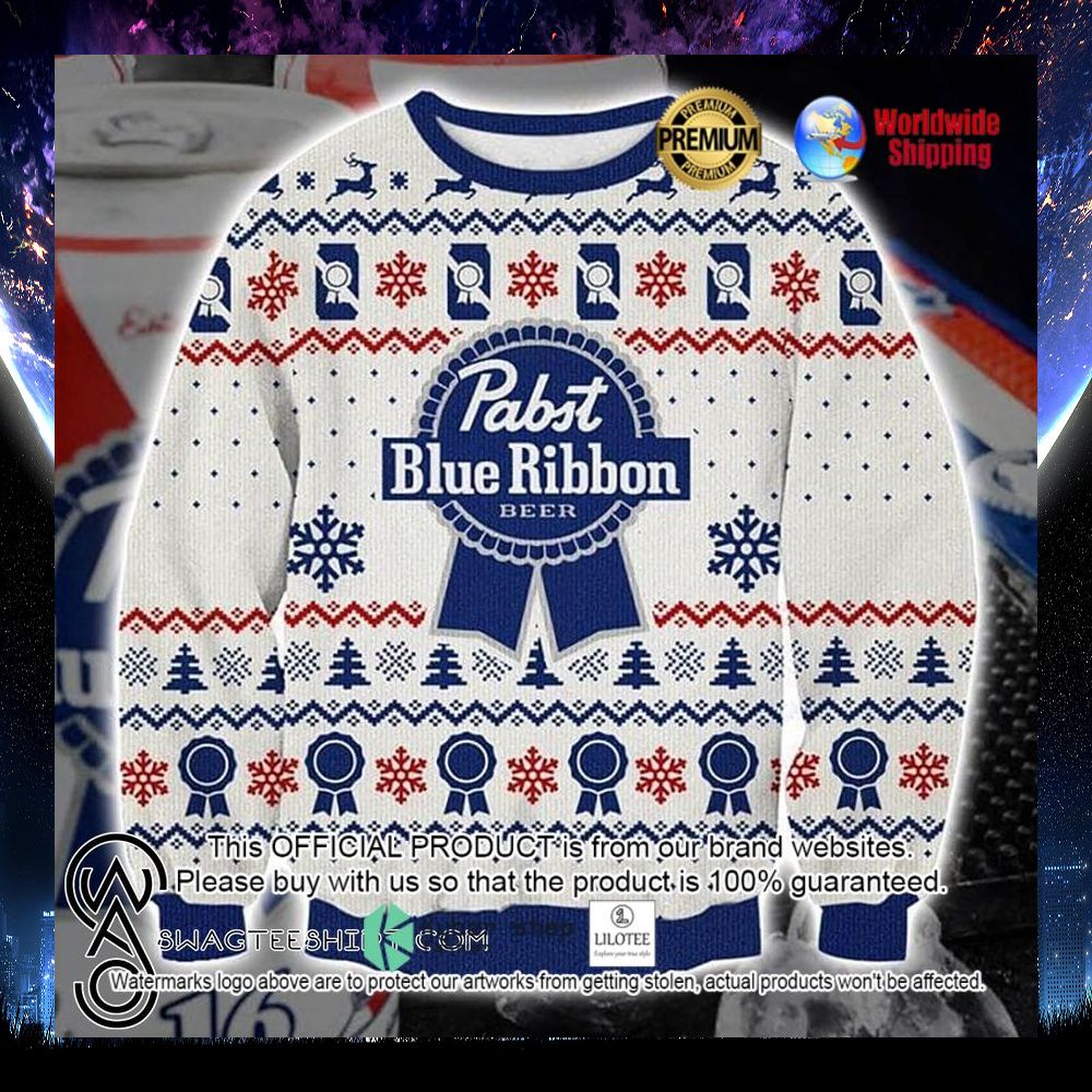pabst blue ribbon white blue sweater 1 587