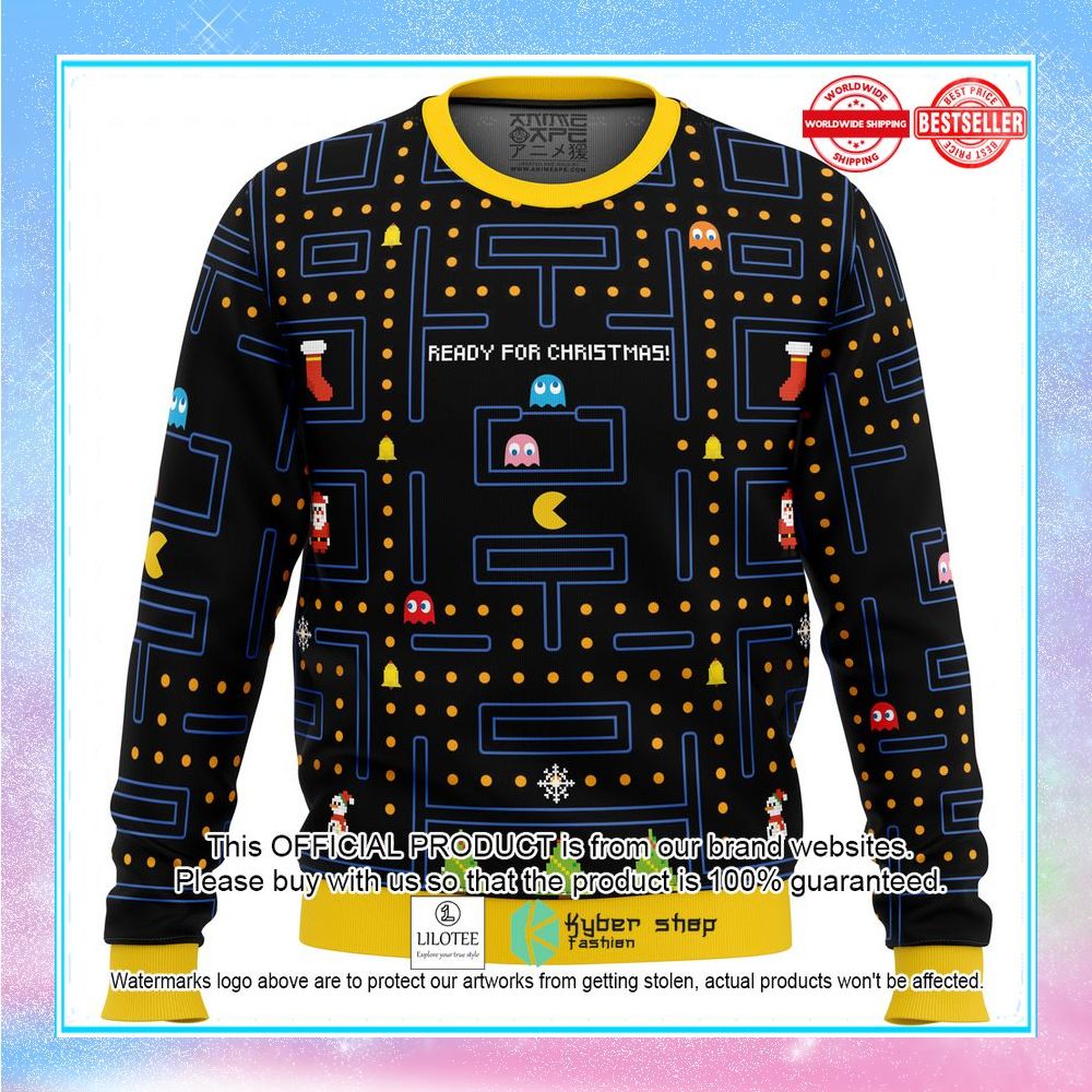 pac man ready for christmas ugly christmas sweater 1 429