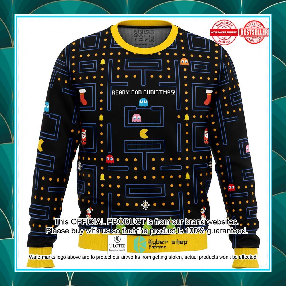 pac man ready for christmas ugly christmas sweater 1 888