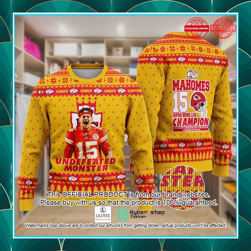 patrick mahomes undefeated monster champion kansas city chiefs nfl christmas sweater 1 175