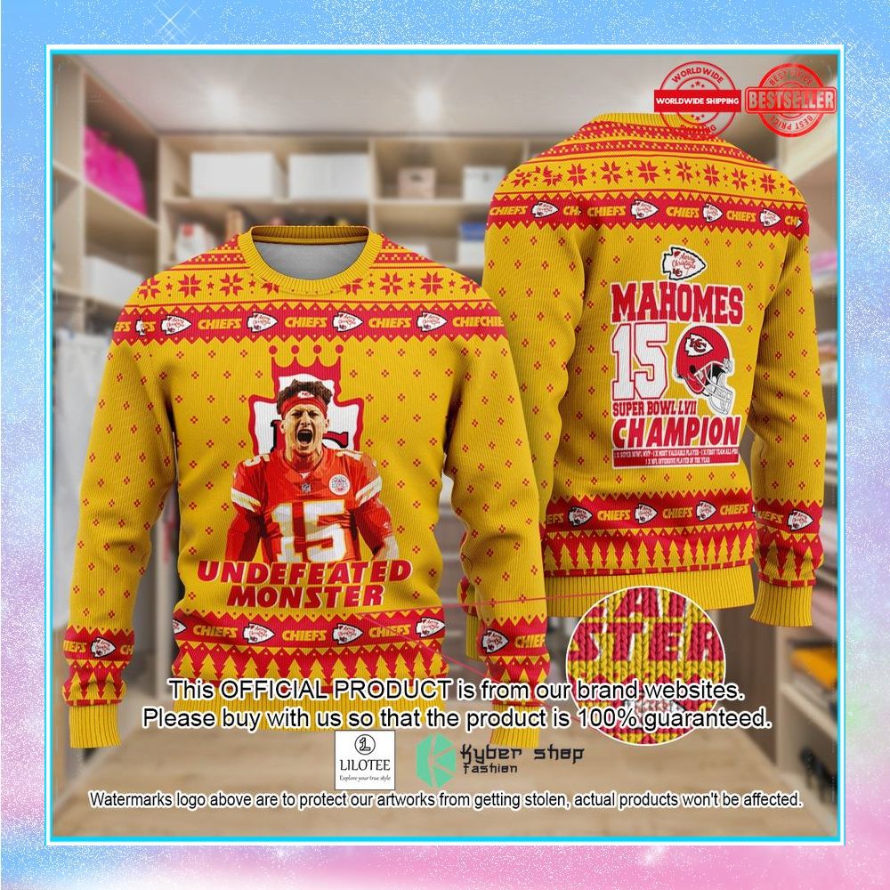 patrick mahomes undefeated monster champion kansas city chiefs nfl christmas sweater 1 289