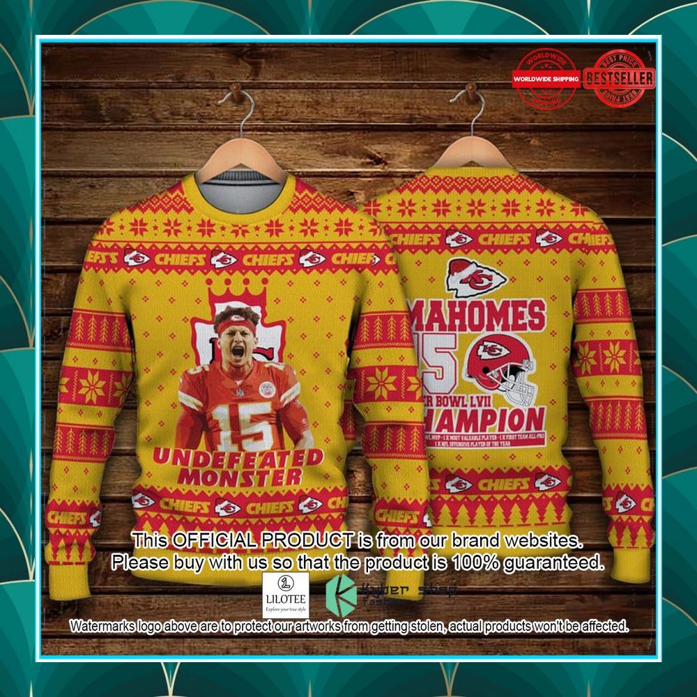 patrick mahomes undefeated monster champion kansas city chiefs nfl christmas sweater 1 90