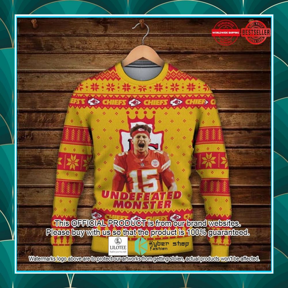 patrick mahomes undefeated monster champion kansas city chiefs nfl christmas sweater 2 97