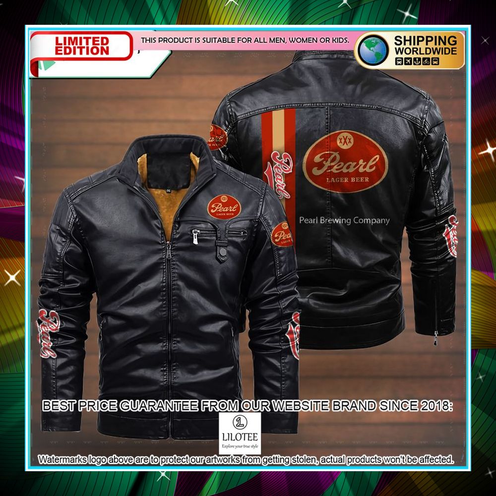 pearl brewing company leather jacket fleece jacket 4 509