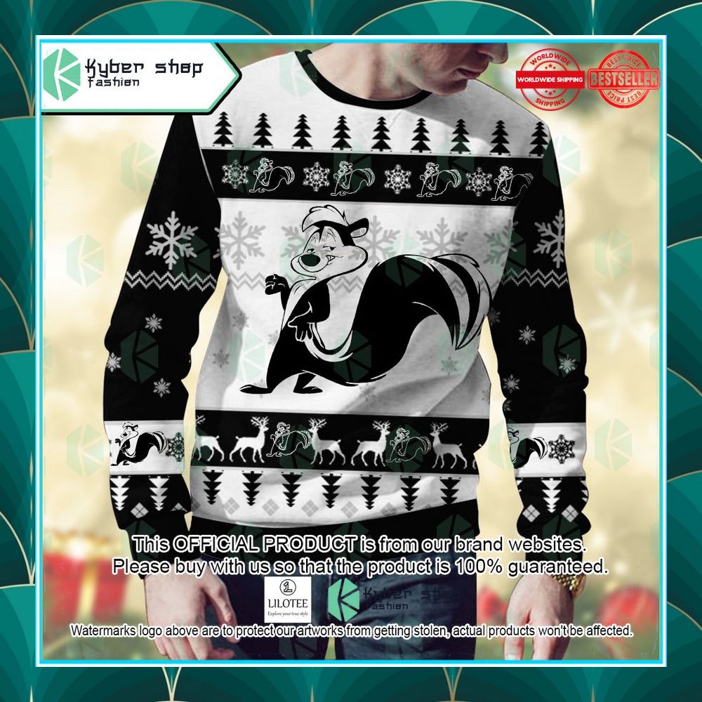 pepe le pew looney tunes ugly sweater 2 25