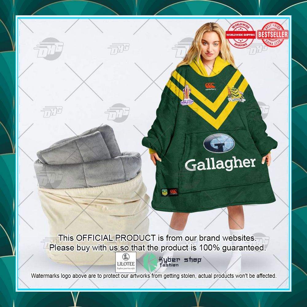 personalise australian kangaroos rugby league world cup jersey 2022 oodie blanket hoodie 1 434