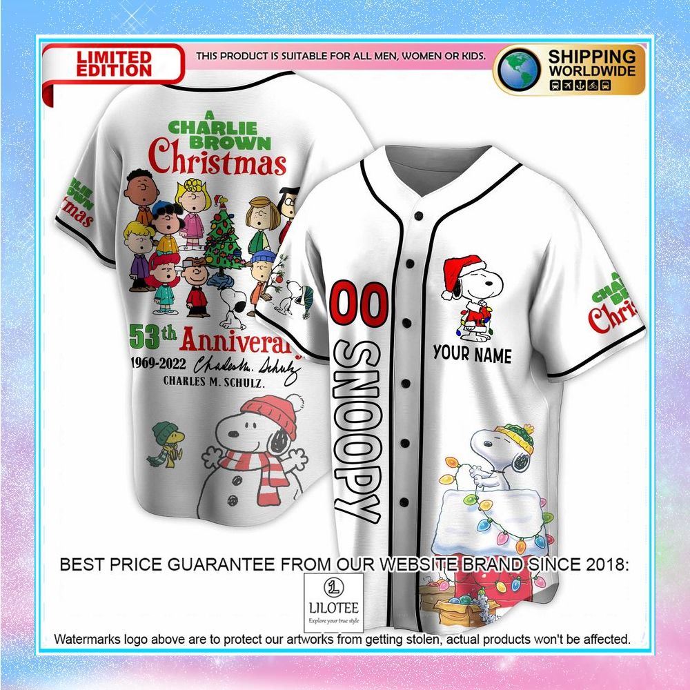 personalized a charlie brown christmas snoopy baseball jersey 1 154
