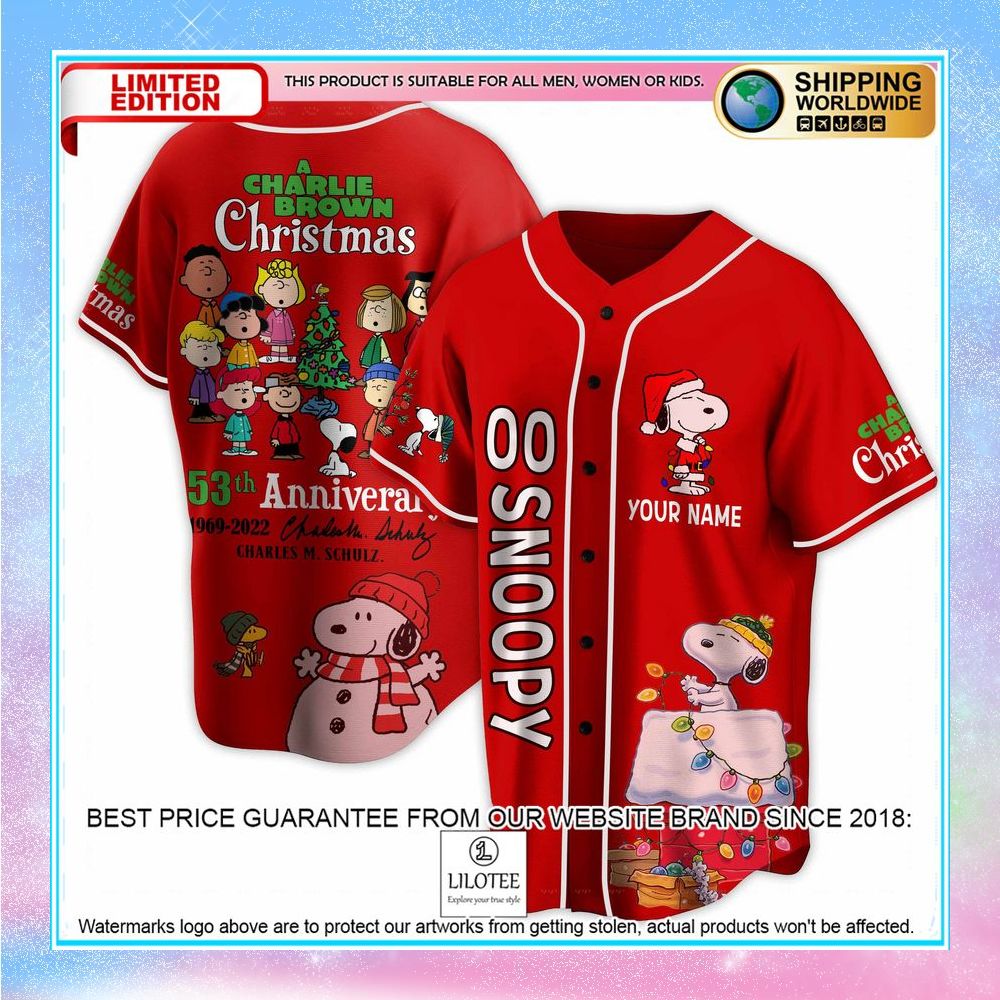 personalized a charlie brown christmas snoopy baseball jersey 2 165
