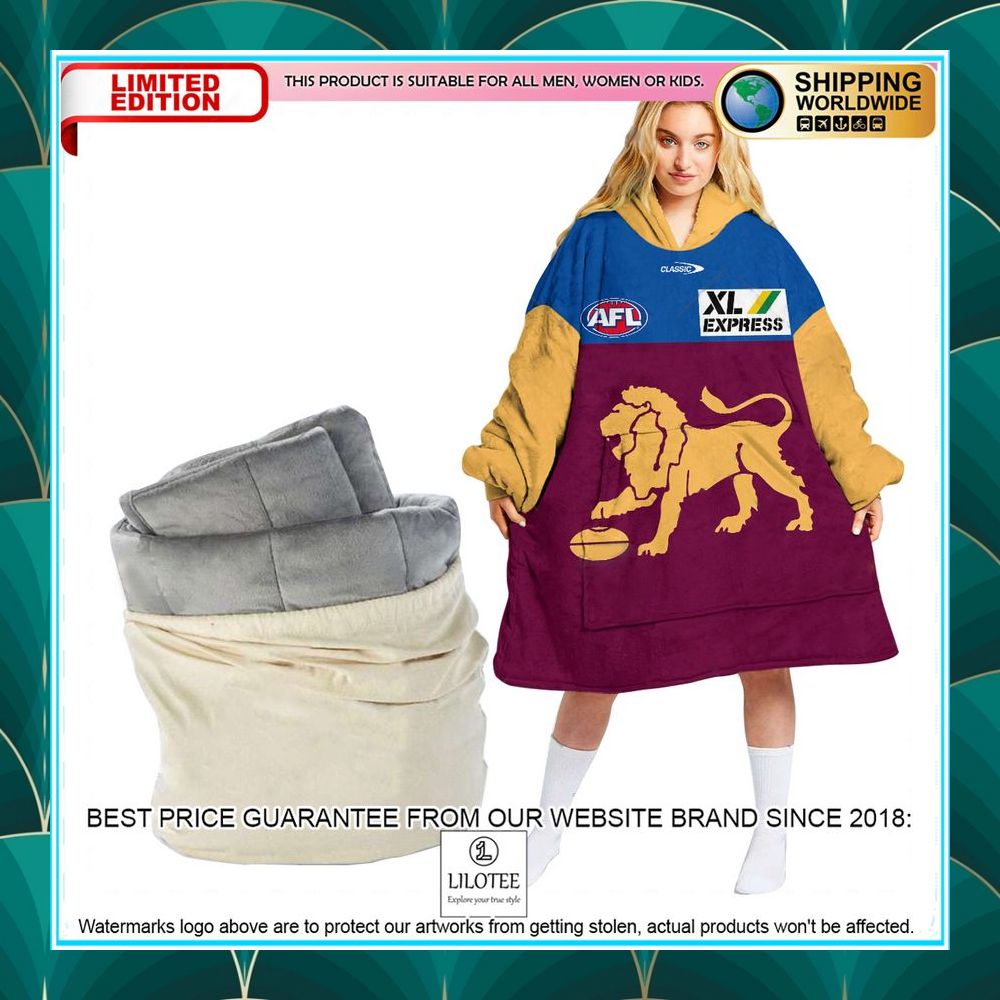 personalized afl brisbane lions oodie blanket hoodie 1 716