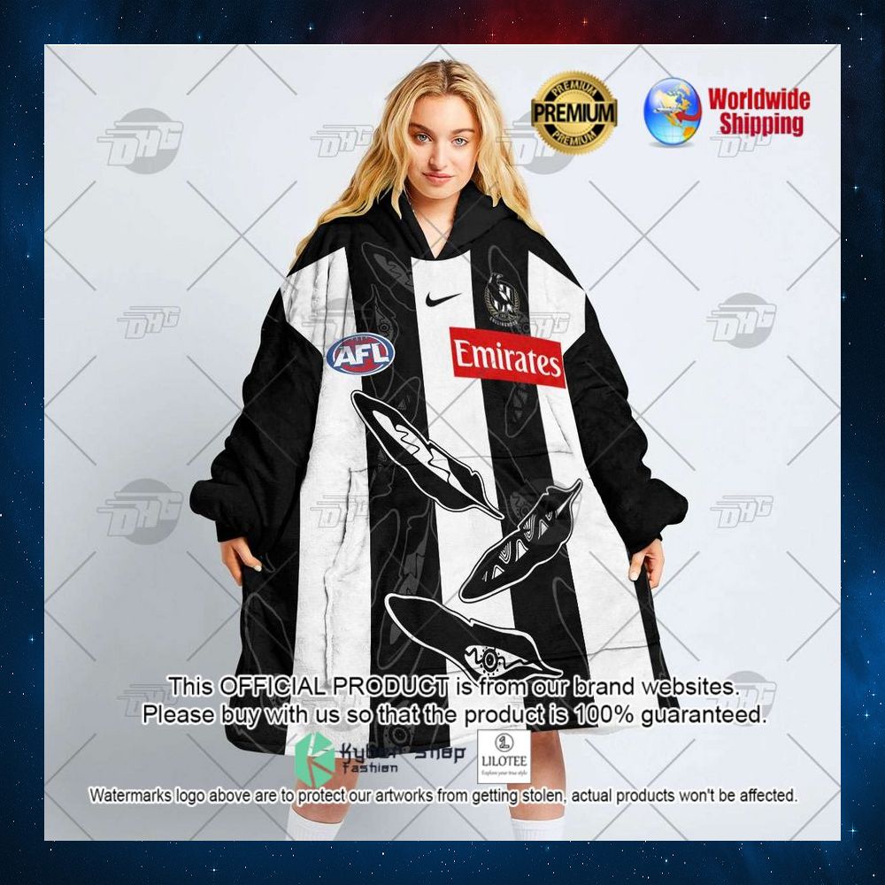 personalized afl collingwood magpies indigenous emirates hoodie blanket 3 270