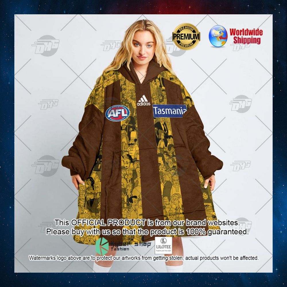 personalized afl hawthorn hawks the simpsons tasmania hoodie blanket 3 50
