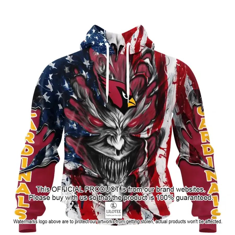personalized arizona cardinals demon face american flag shirt hoodie 1 581