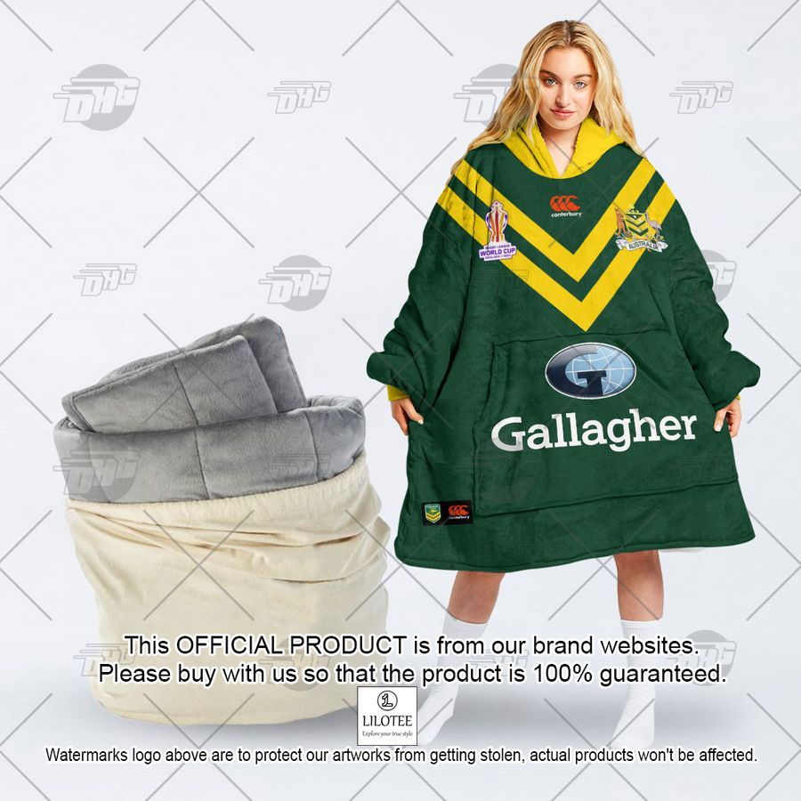 personalized australian kangaroos rugby league world cup jersey 2022 oodie blanket 1 429