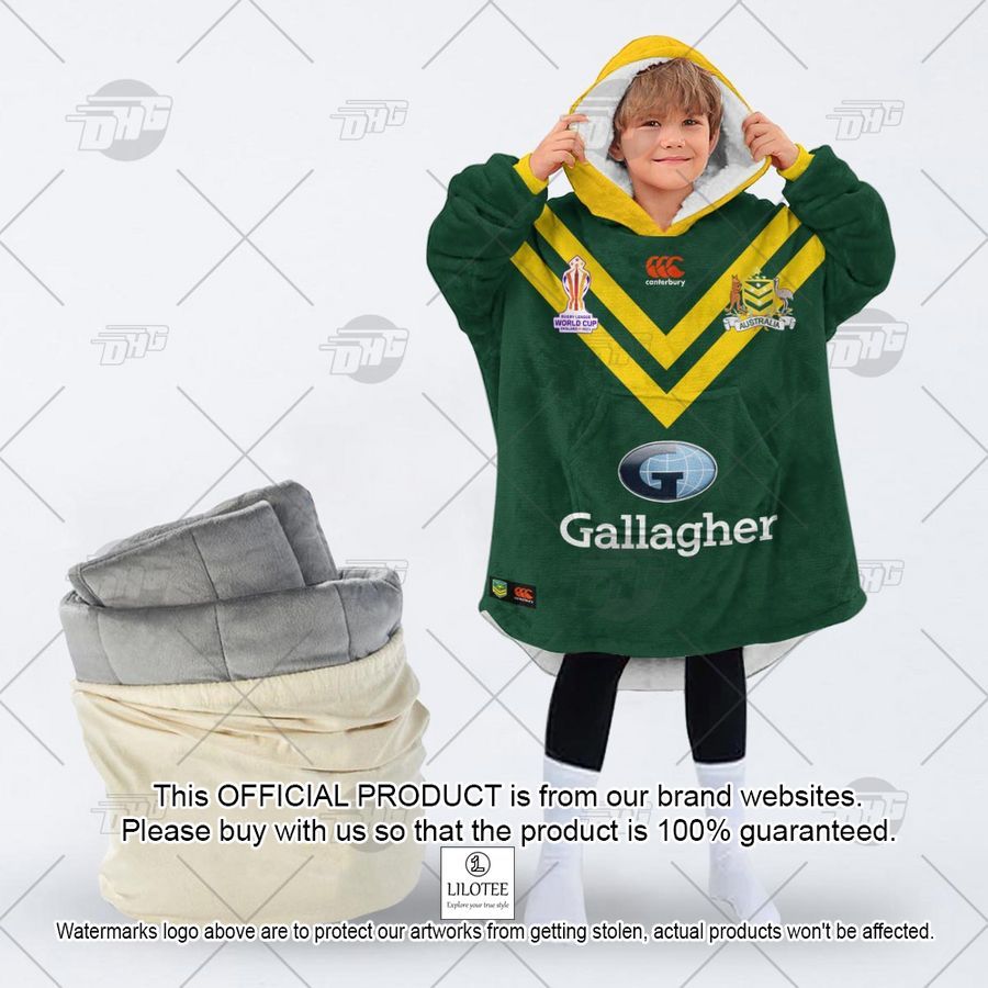 personalized australian kangaroos rugby league world cup jersey 2022 oodie blanket 2 572