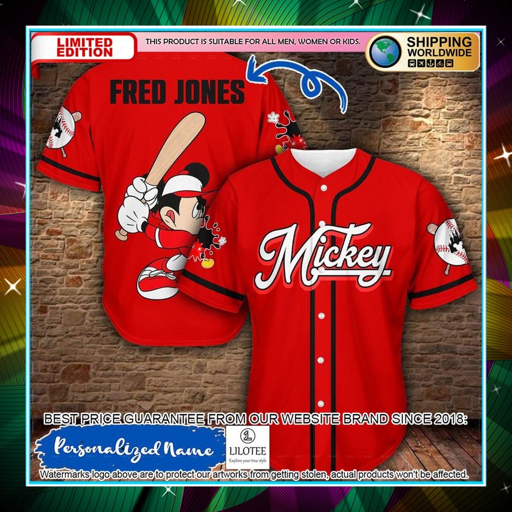 personalized baseball mickey mouse red baseball jersey 1 300