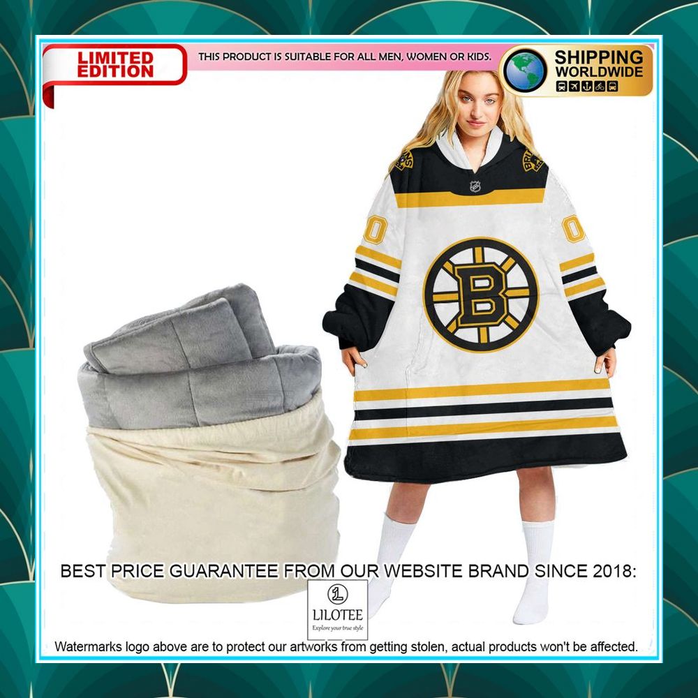 personalized boston bruins white oodie blanket hoodie 1 534