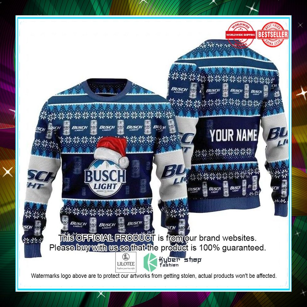 personalized busch light santa ugly christmas sweater 1 687