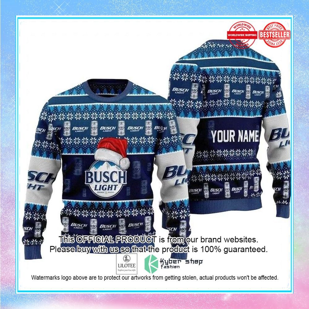 personalized busch light santa ugly christmas sweater 1 933