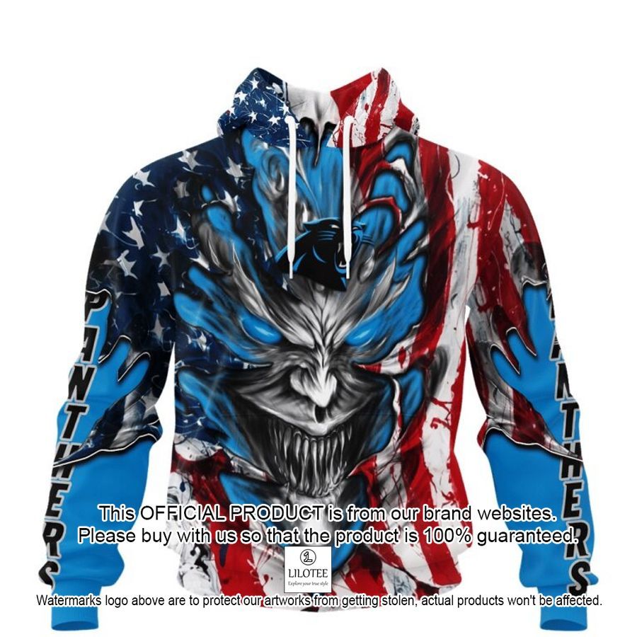 personalized carolina panthers demon face american flag shirt hoodie 1 286